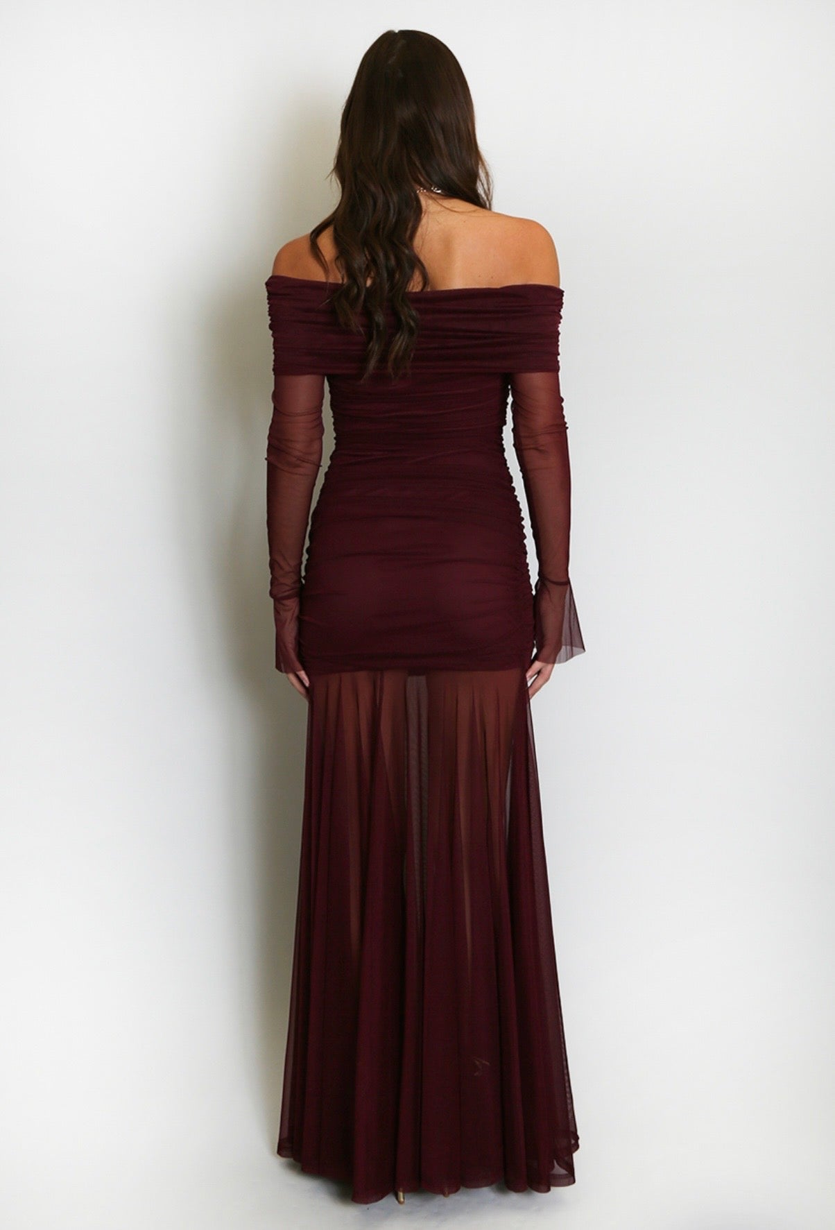 Mesh Hem Bardot Maxi Dress